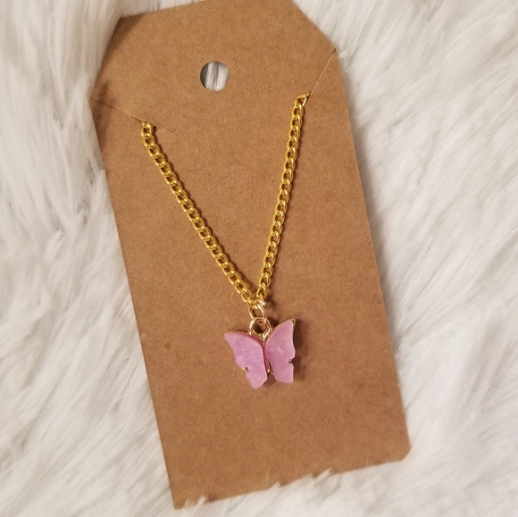 Pink Butterfly Necklace 18inches - Picture 5 of 16